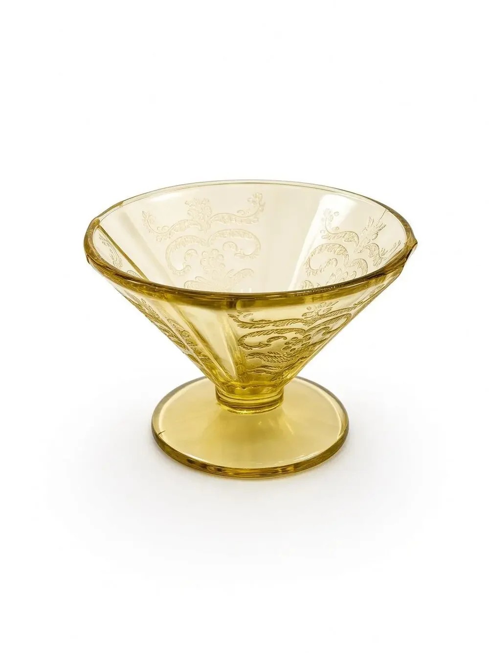 Vintage Federal Glass Madrid Amber Compote, Octagonal Sunburst Pedestal Dish